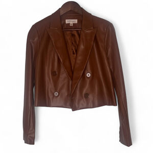 Philosophy Women's Cropped Faux Leather Blazer Jacket Brown Size 8 short coat